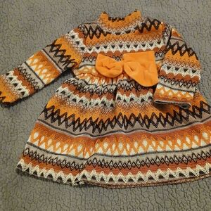 SHEIN Kids Zigzag Pattern Dress - Orange and Brown